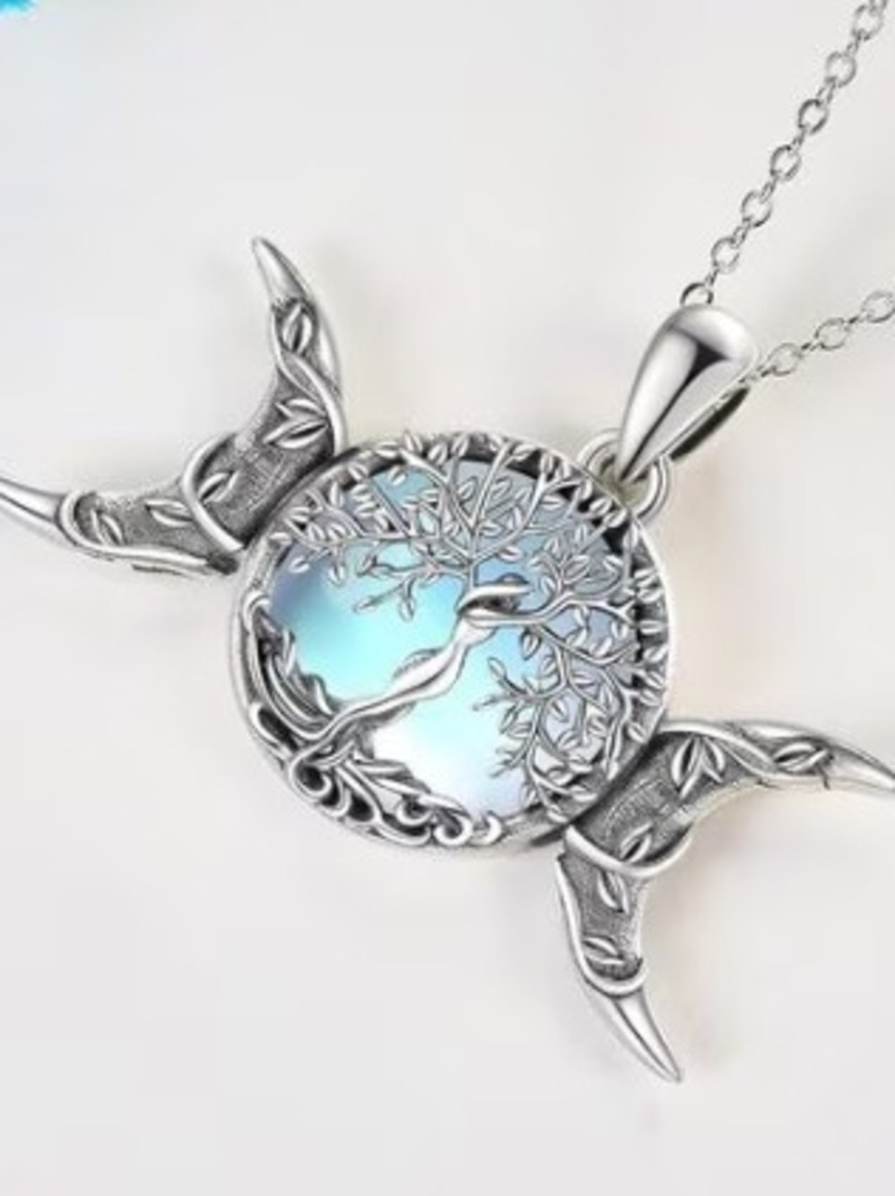 Silver Tree of Life Blue Moon Pendant Necklace